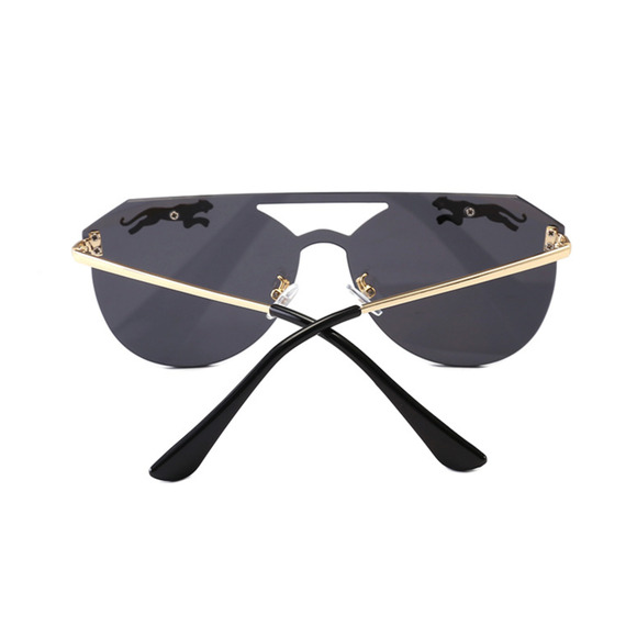 LUXURY Rimless Oversized Cateye Leopard Tiger Sunglasses Gold Accent Black NEW - Picture 3 of 6